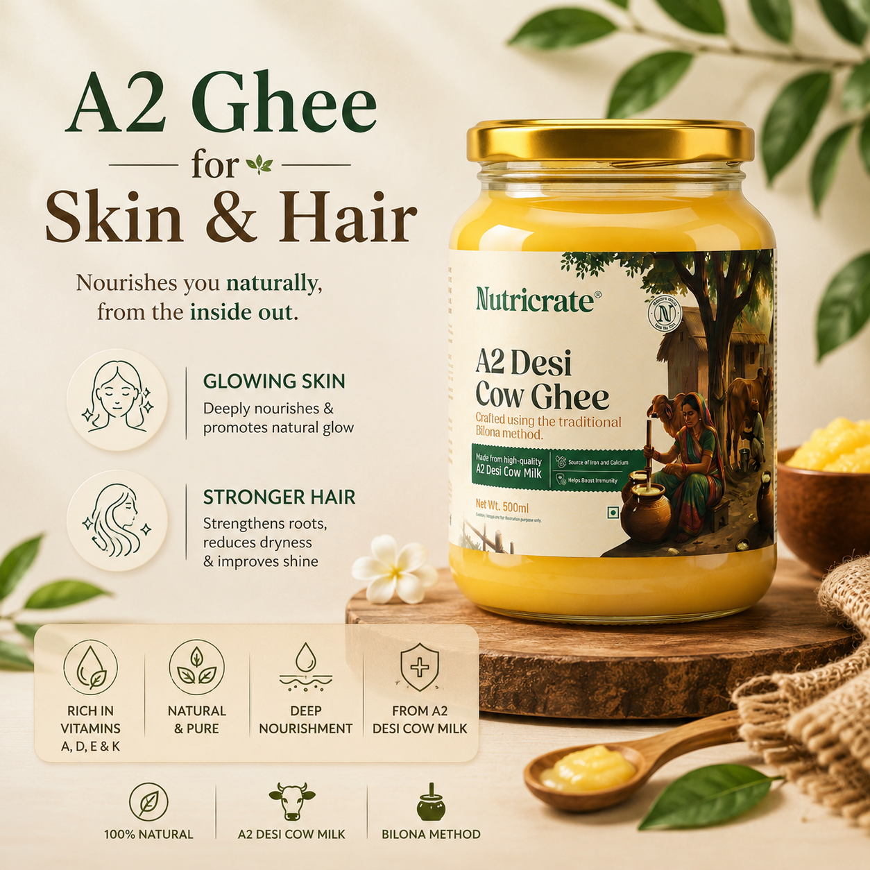 A2 Ghee for Skin & Hair: 6 Everyday Ways to Use A2 Desi Cow Ghee (Beyond Cooking)