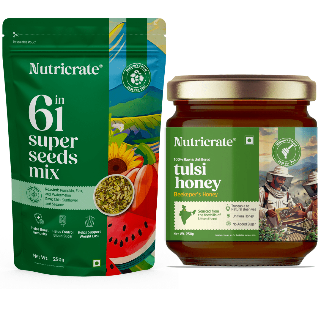 Nutricrate:Smart Snack Duo – 6‑in‑1 Super Seeds (250 g) + Tulsi Honey (250 g)