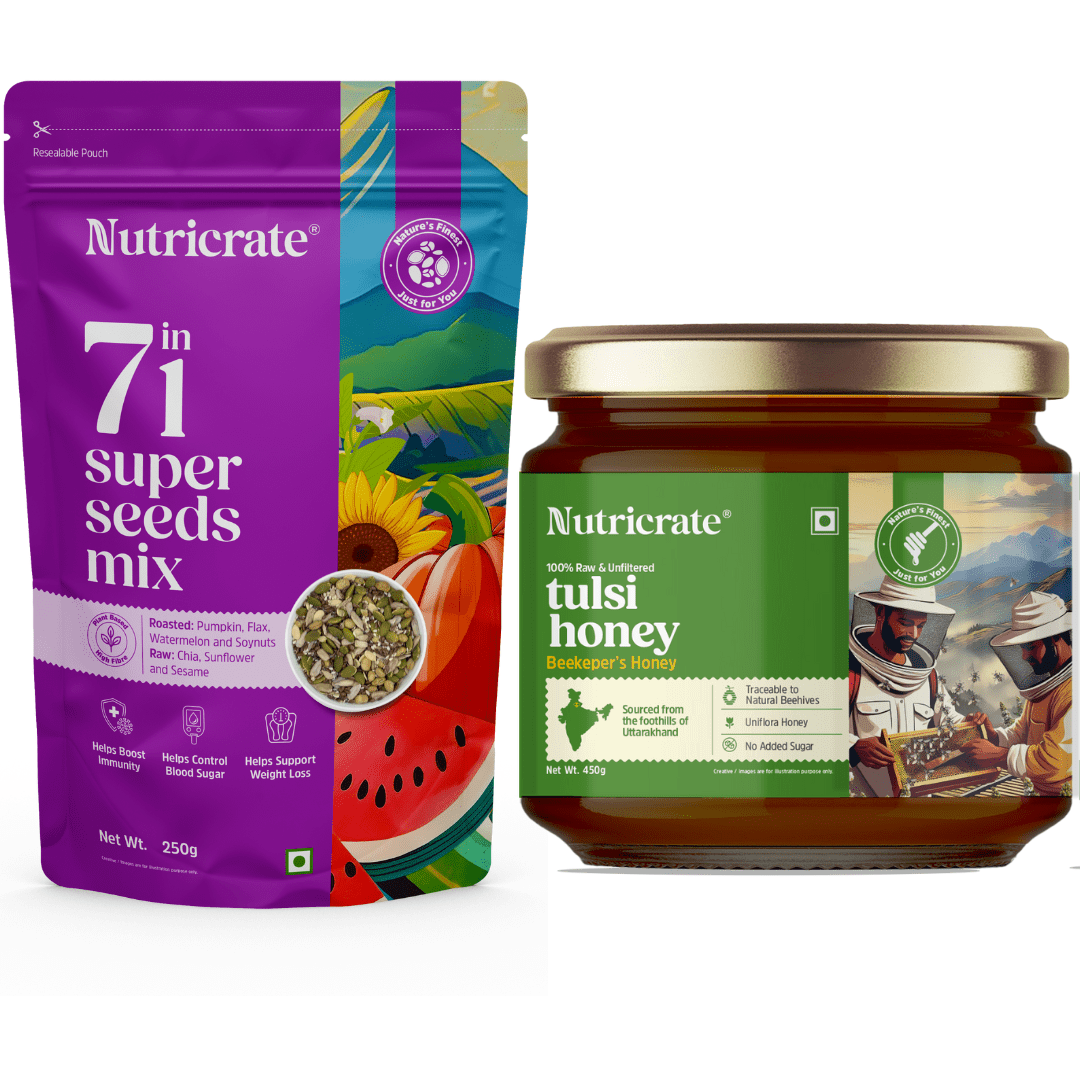Nutricrate:Energy & Detox Pack – 7‑in‑1 Seeds (250 g) + Tulsi Honey (450 g)