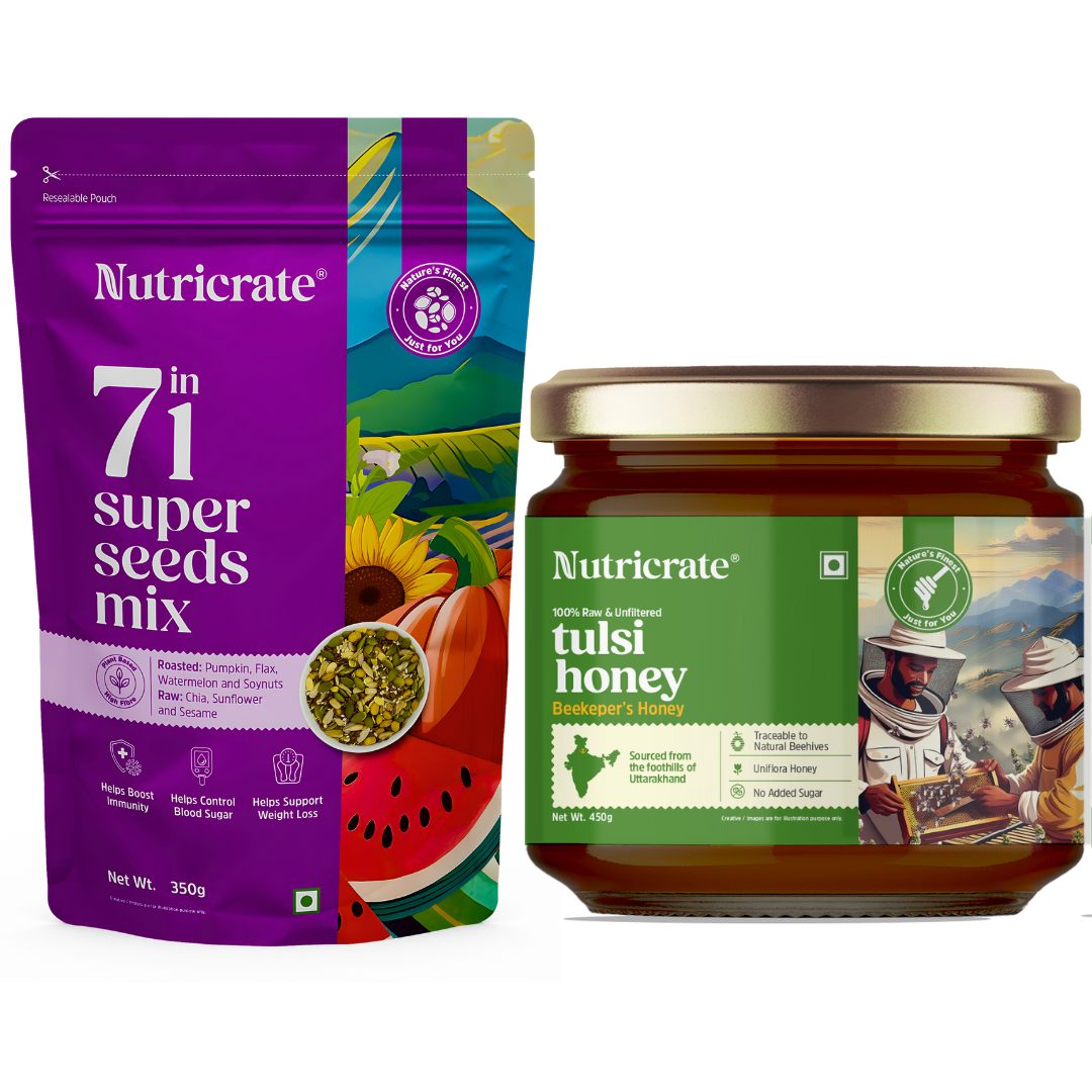 Nutricrate:Mega Health Bundle – 7‑in‑1 Seeds (350 g) & Tulsi Honey (450 g)