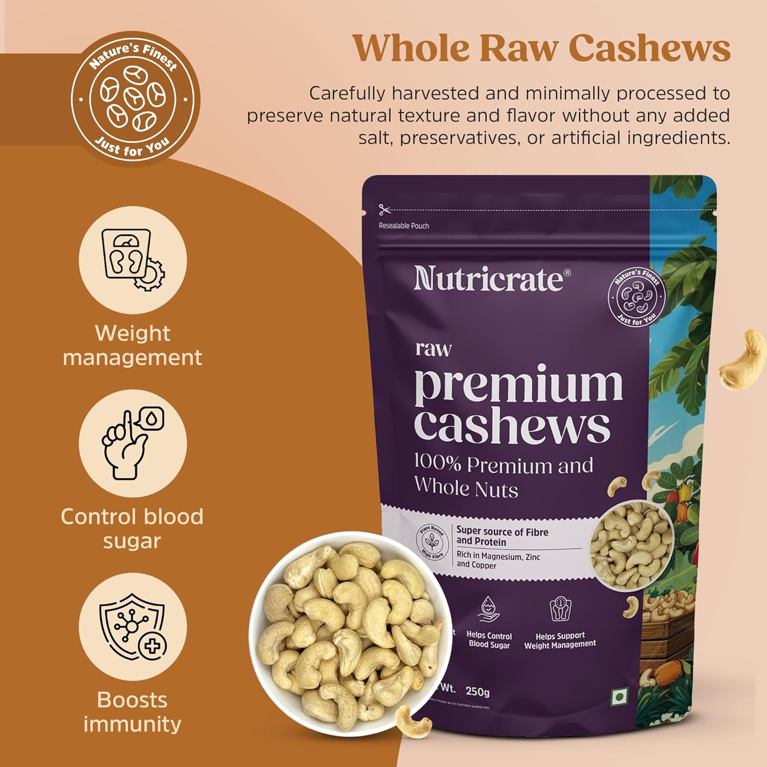 Raw Premium Cashews with Kashmir Honey (250g each).