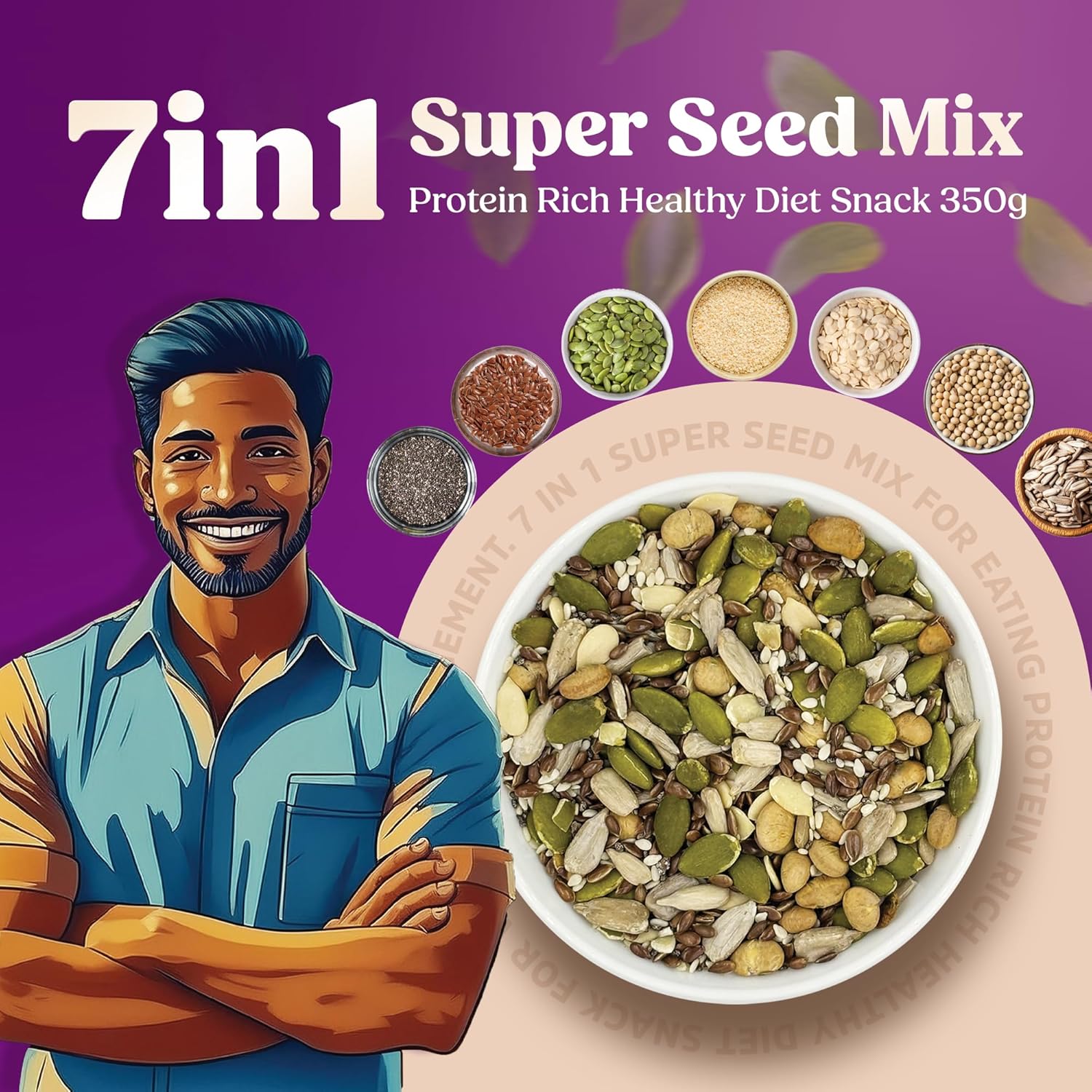 Raw Chia Seeds 250g with 7-in-1 Seed Mix 350g & Kashmir Honey 450g