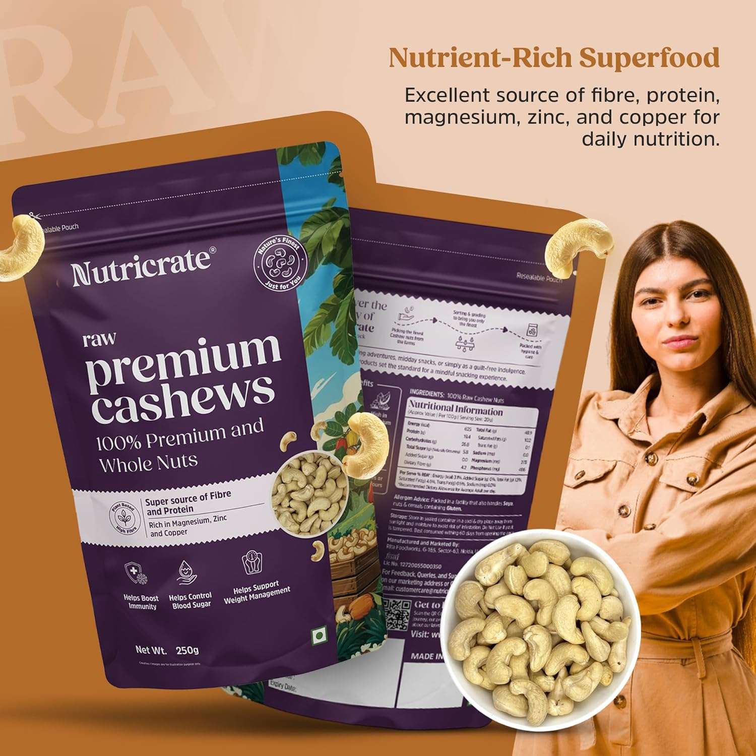 Raw Premium Cashews 250g with Kashmir Honey 450g