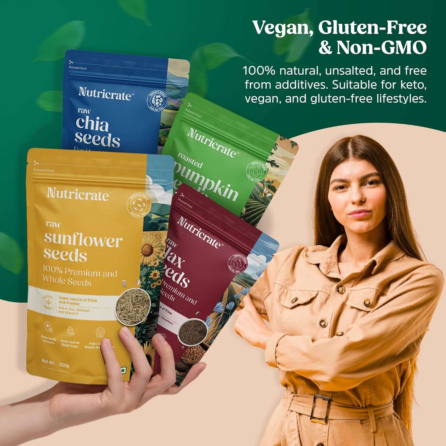 Nutricrate:Raw Super Seeds Combo – Flax, Chia, Pumpkin & Sunflower