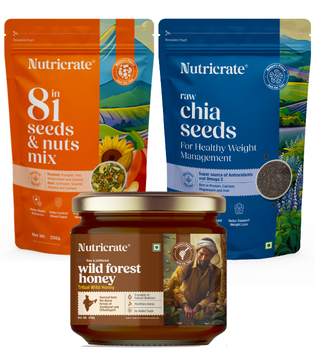 8-in-1 Seed Mix 250g with Raw Chia Seeds 250g & Wild Forest Honey 450g