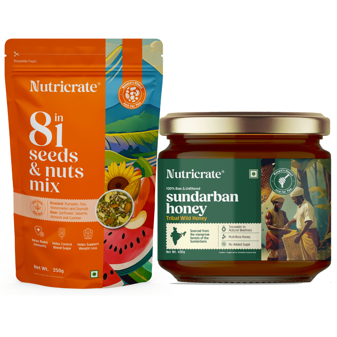 Nutricrate:Immune Shield Pack – 8‑in‑1 Seed‑Nut Mix & Sundarban Honey (450 g)