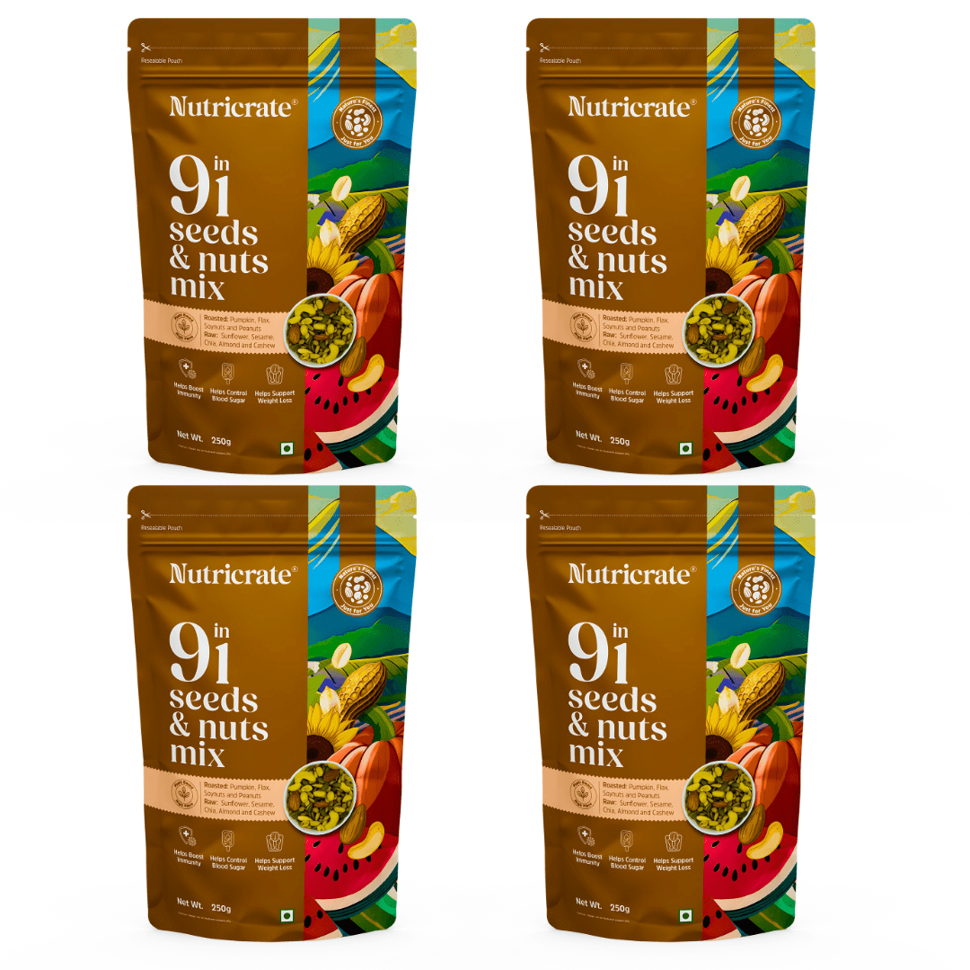 Nutricrate: 9 in 1 Seeds and Nuts Mix,1000 gm (250gm pack of 4)