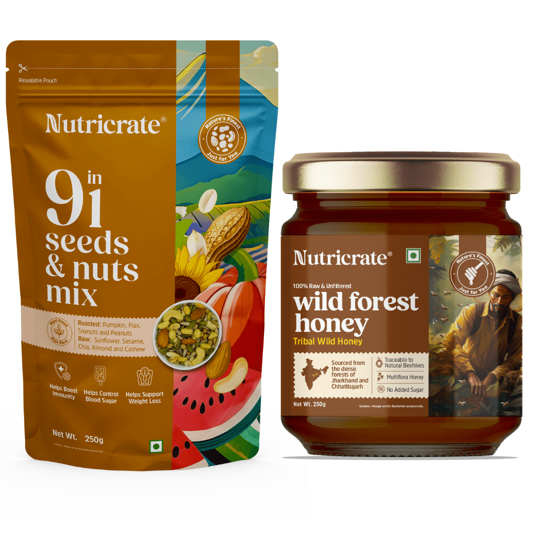 Nutricrate:Nature’s Energy Combo – 9‑in‑1 Seed‑Nut Mix & Wild Forest Honey (250 g)