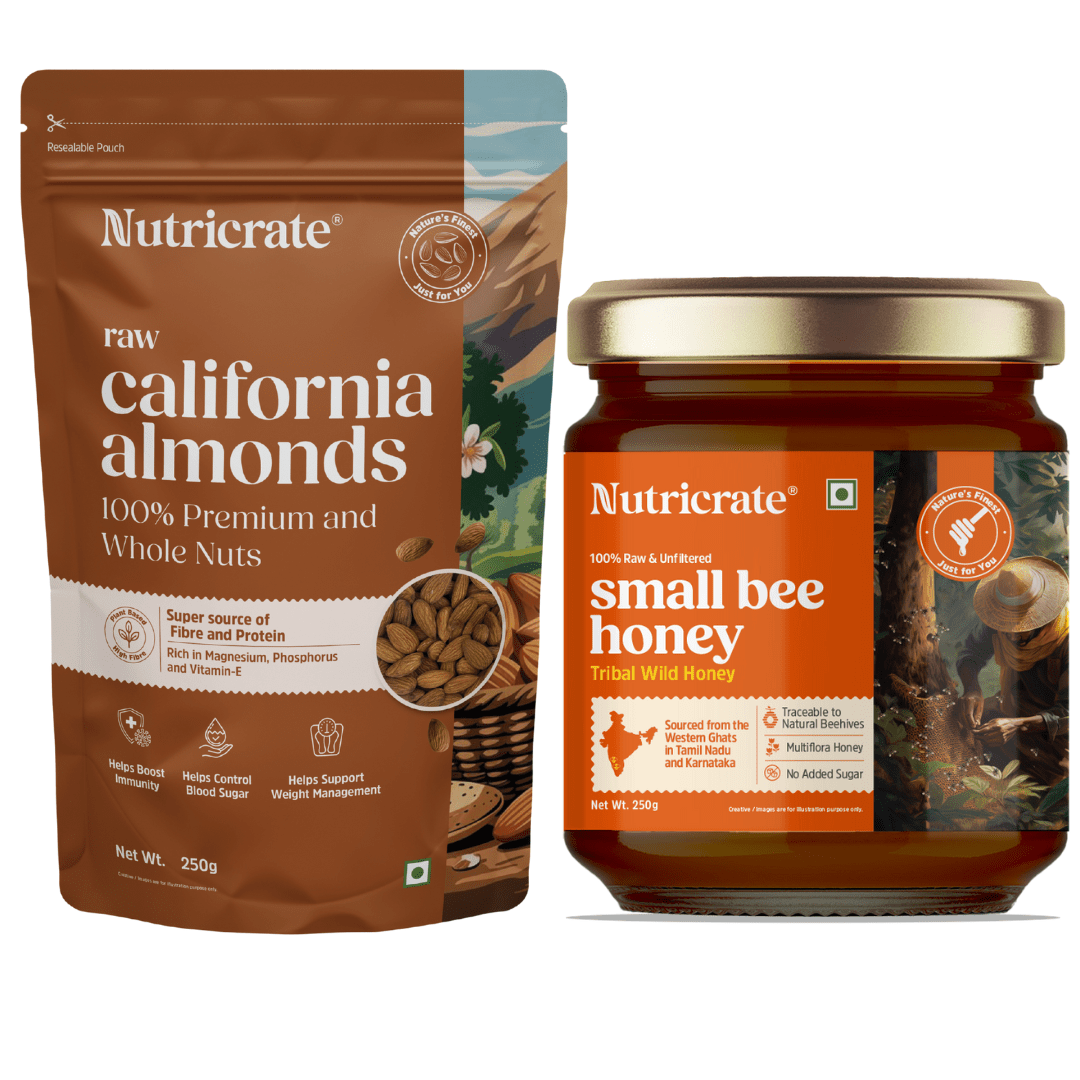 Nutricrate:Protein Boost Combo – Almonds & Smallbee Honey (250 g)