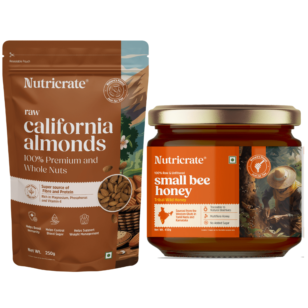 Nutricrate:Crunch‑n‑Sweet Pack – Almonds & Smallbee Honey (450 g)