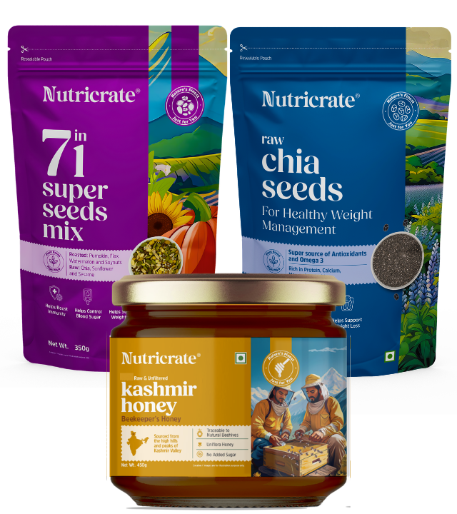 Raw Chia Seeds 250g with 7-in-1 Seed Mix 350g & Kashmir Honey 450g