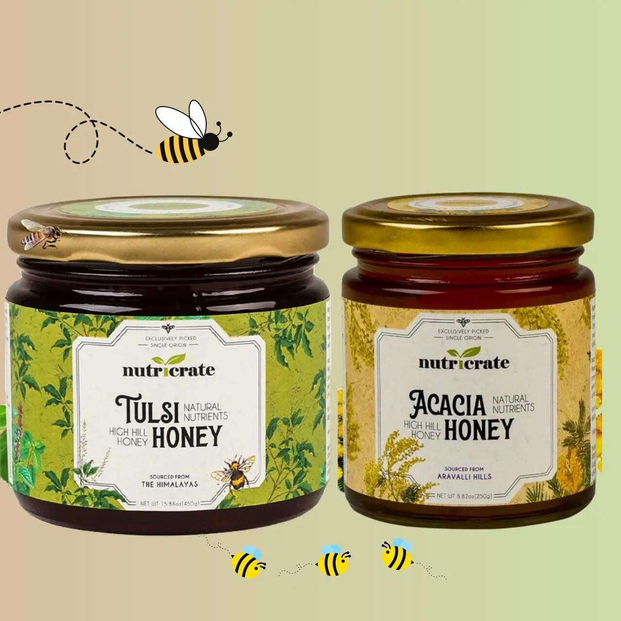 Nutricrate:Tulsi Honey & Acacia Honey | Super Saver pack - 250gm