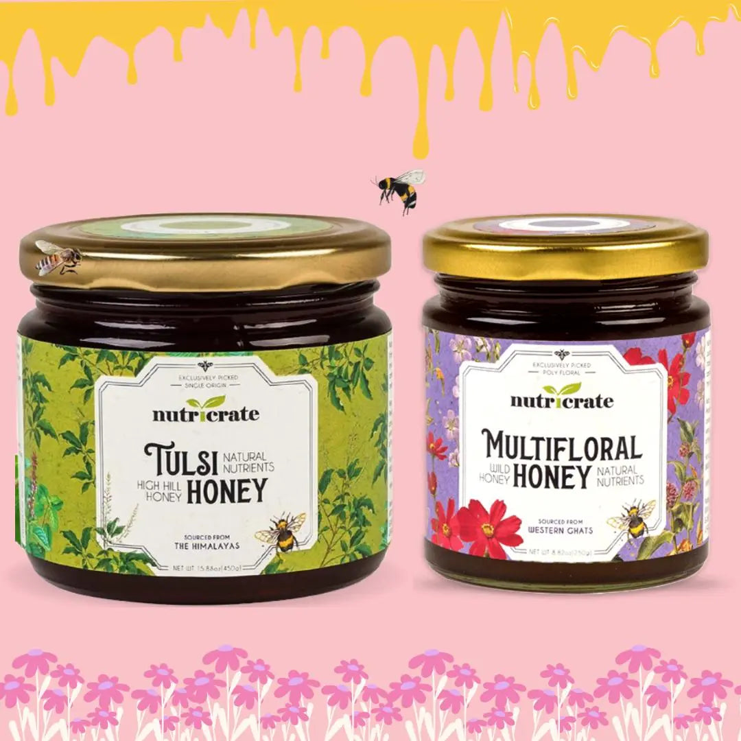 Combo - Nutricrate Tulsi Honey with MultiFloral Honey | Super Saver Pack 700gm