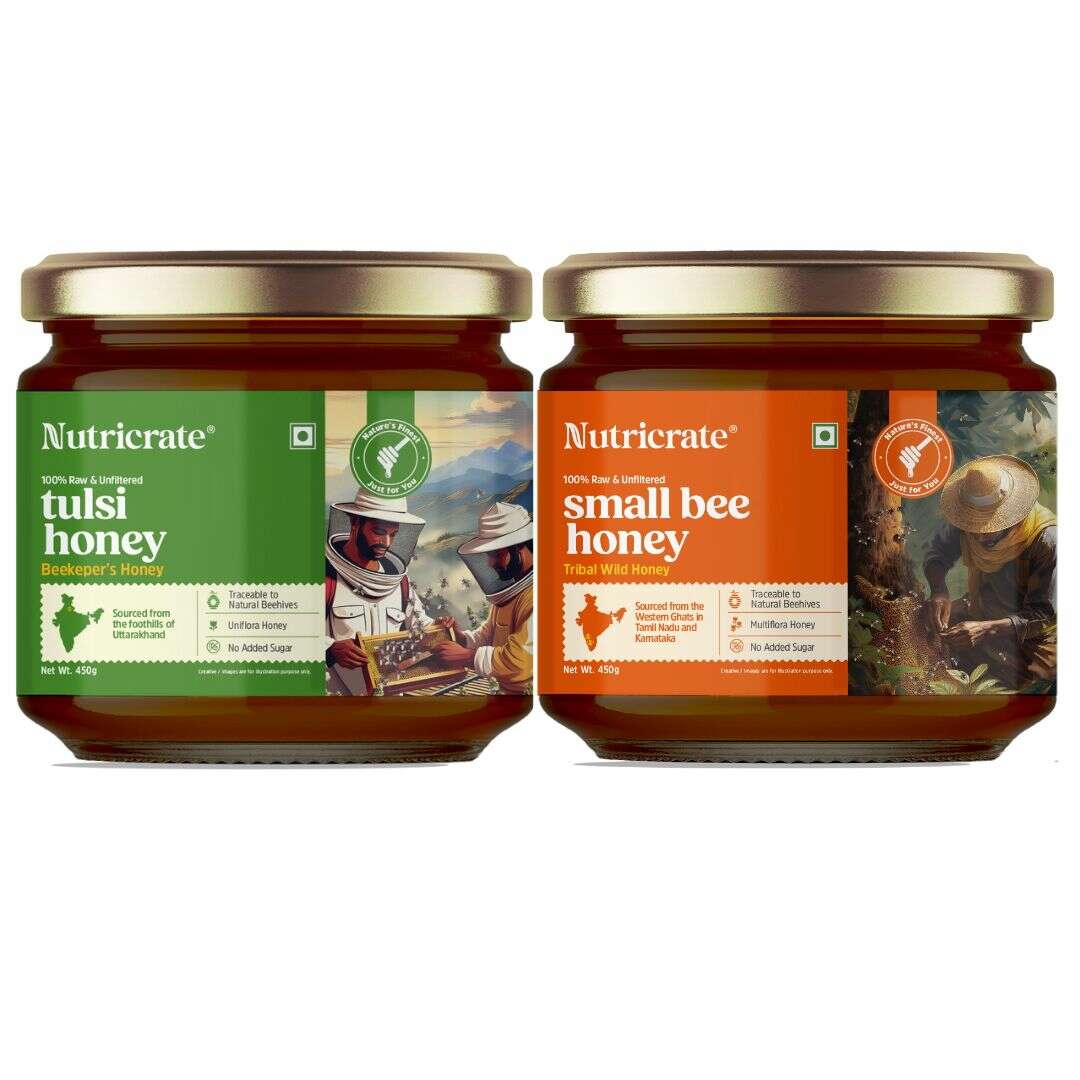 Nutricrate:Tulsi Honey & Small bee Honey | Super Saver Pack - 450gm