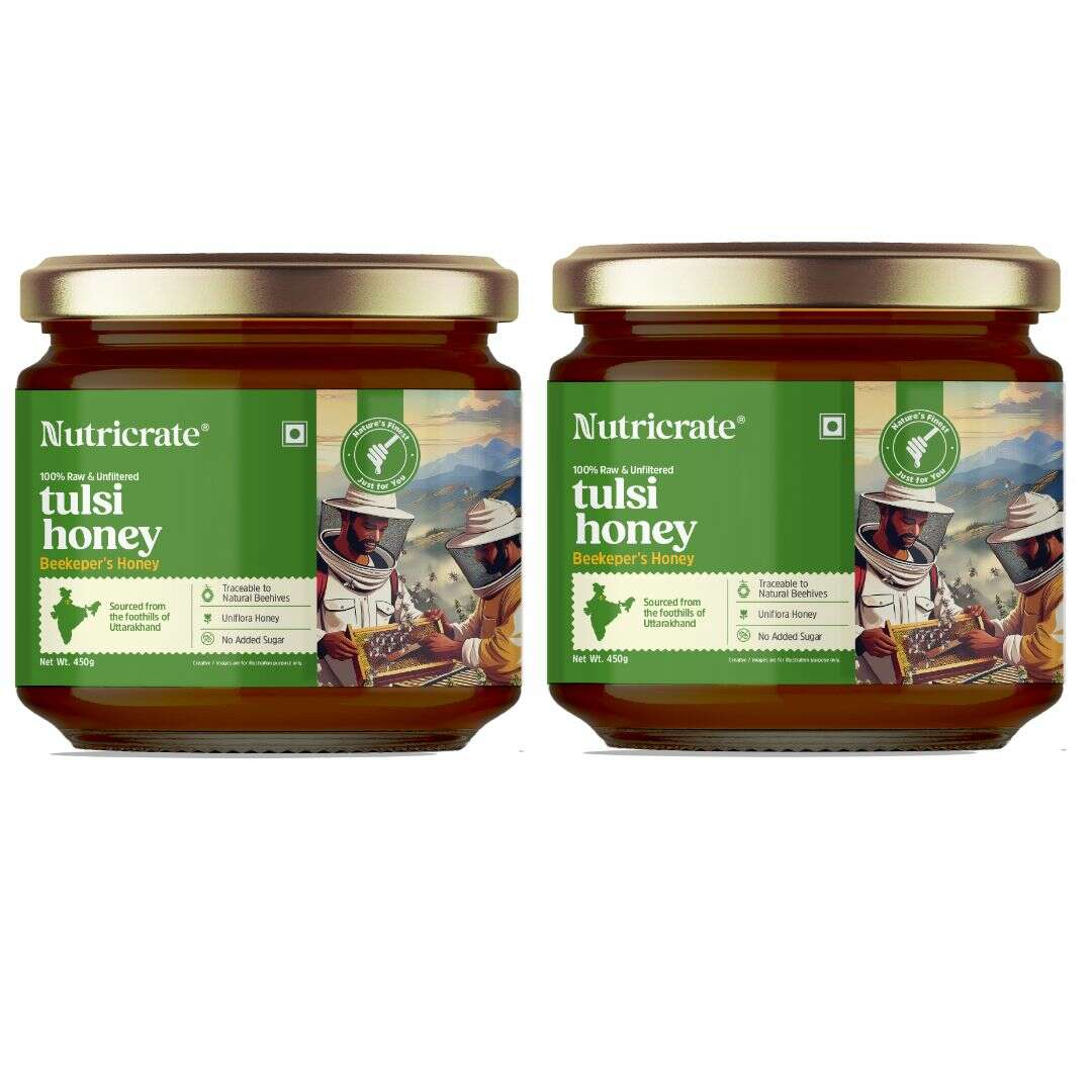 Nutricrate:Tulsi Honey - Raw and Wild 450gm - Pack of 2
