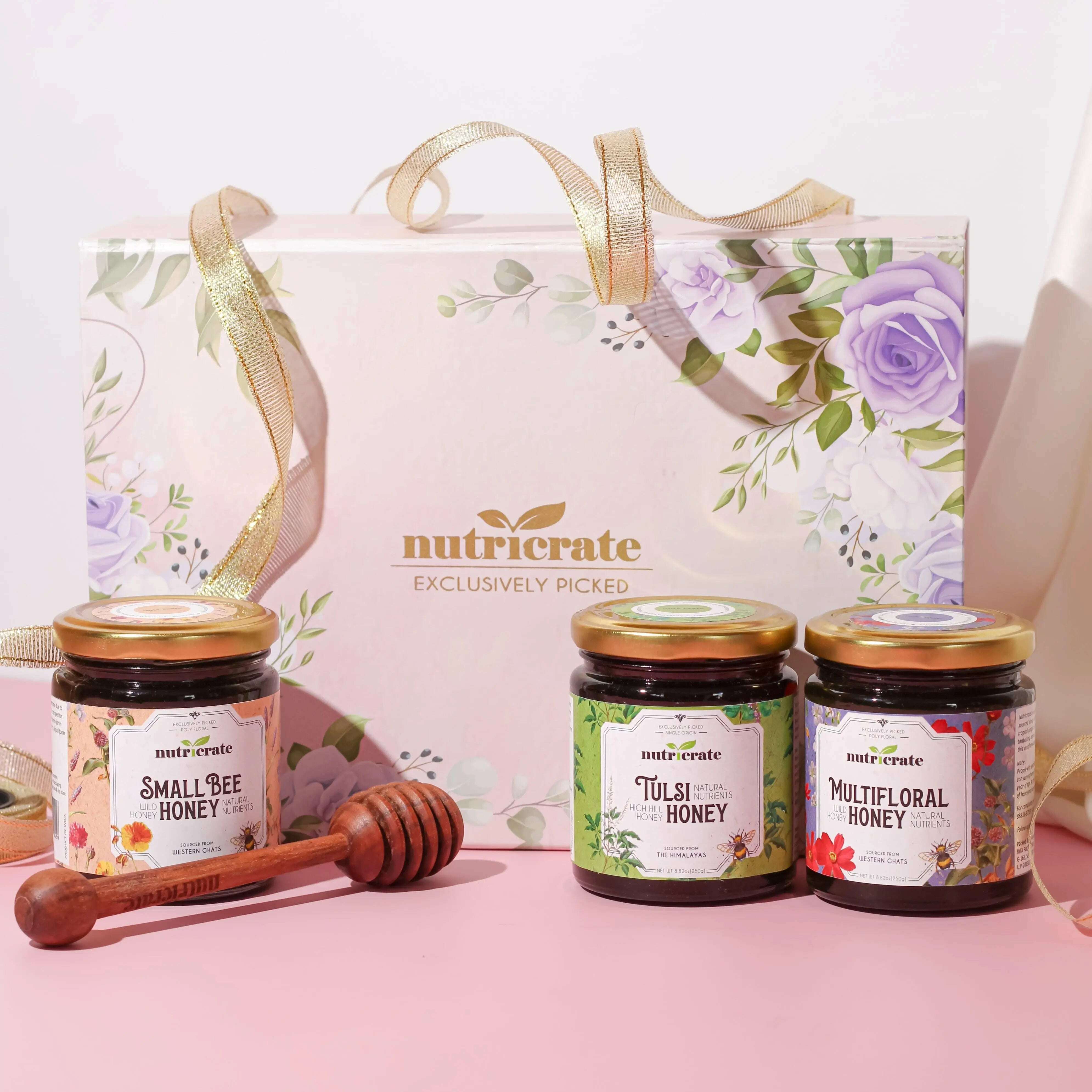 Nutricrate:Gift Set Combo - 3 Wild Honey 250gm, Gift Box And Honey Dipper