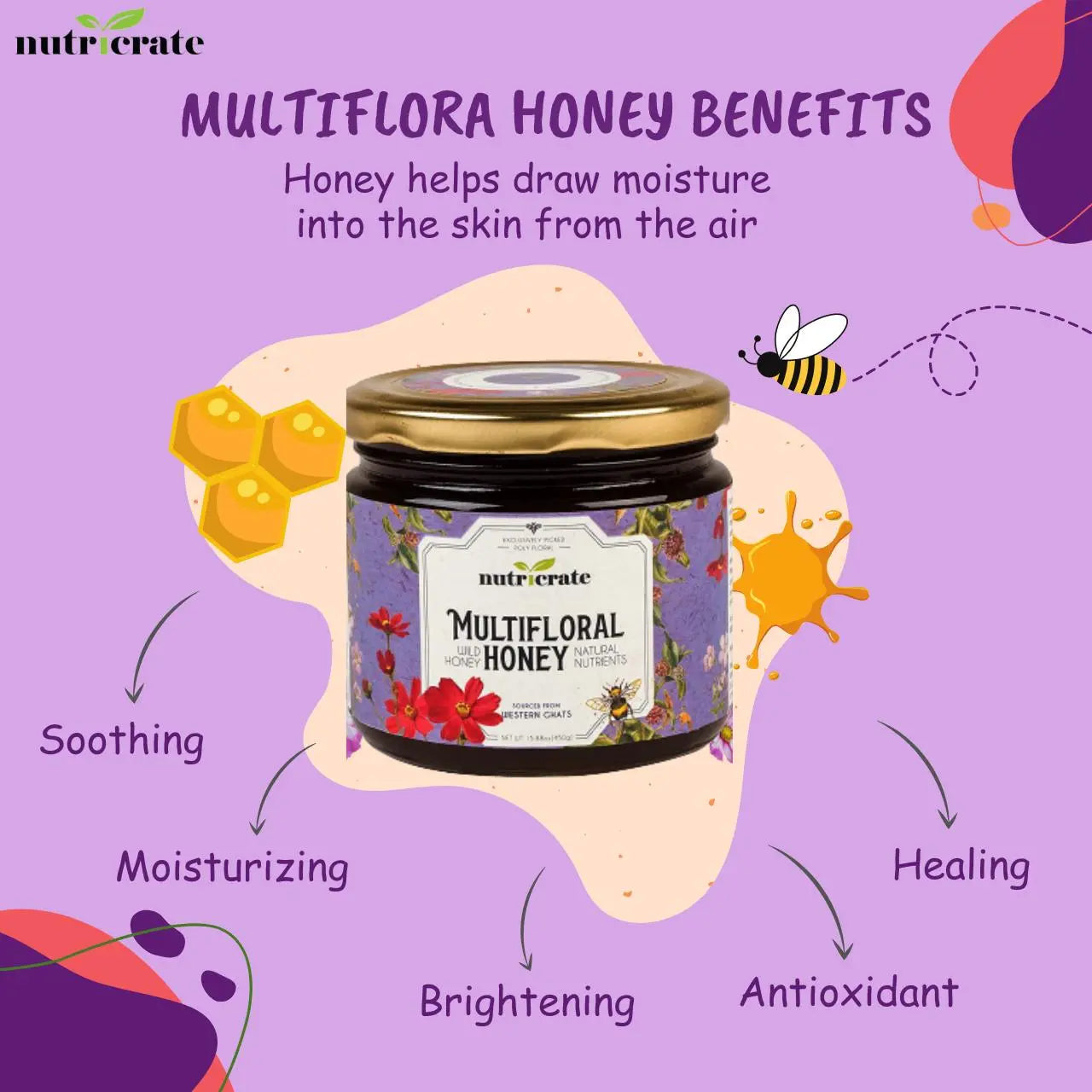 Nutricrate MultiFlora Honey 100% Organic - 450gm Pack of 2