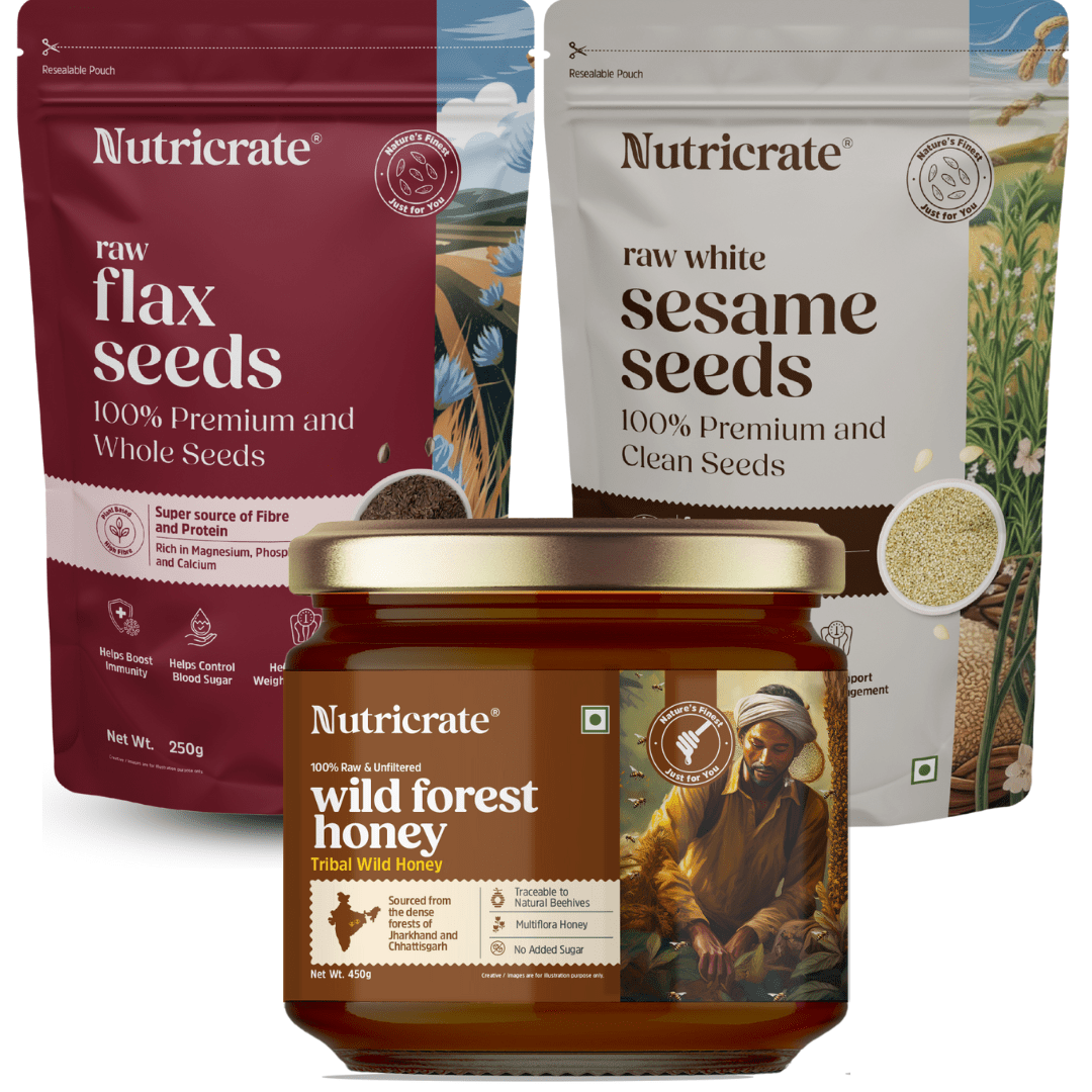 Nutricrate:Heart & Immunity Pack – Flax, Sesame & Wild Forest Honey (450 g)