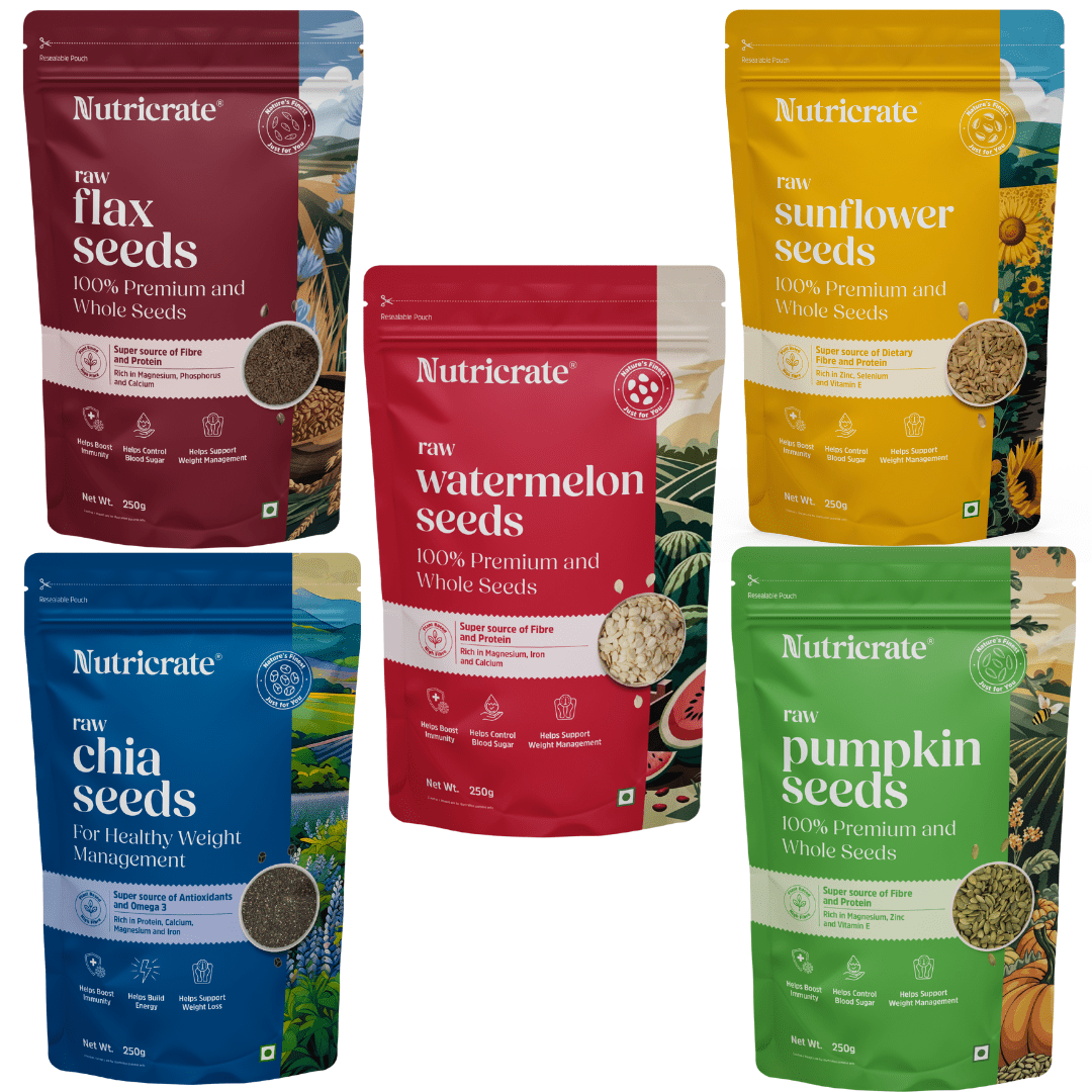 Nutricrate:Wellness Seed Combo – Chia, Flax, Sesame, Pumpkin, Watermelon & Sunflower