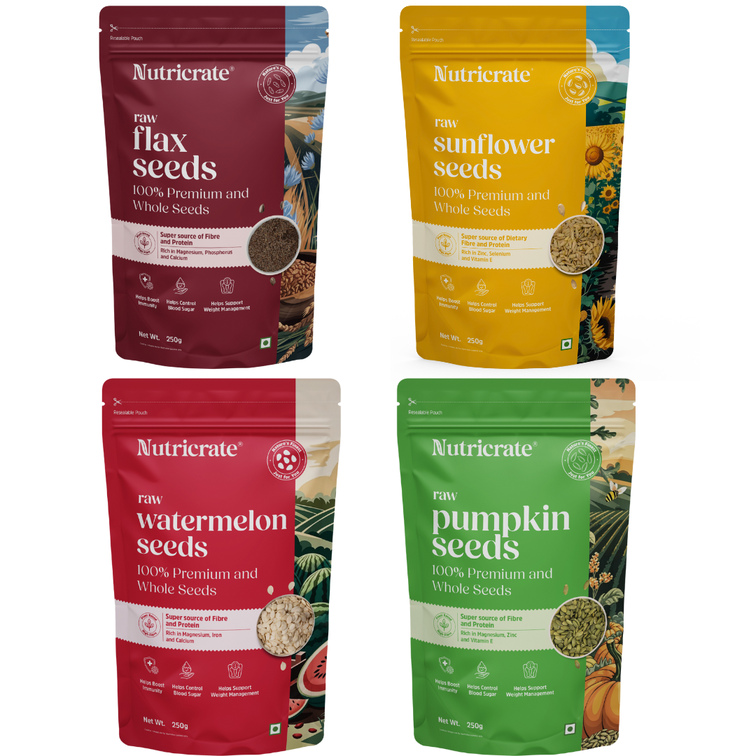 4-in-1 Power Seeds Combo – Raw Pumpkin, Watermelon, Sunflower & Flax Seeds