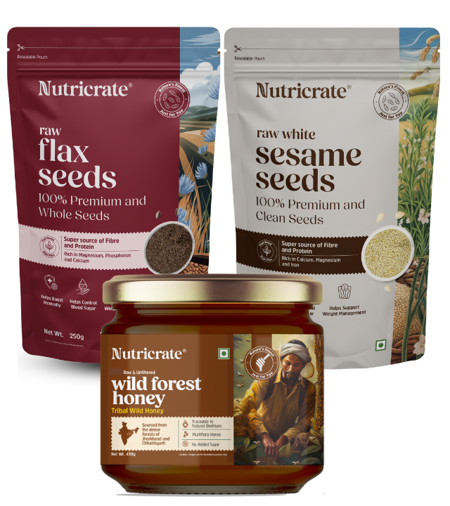 Raw Flax 250g & Raw Sesame Seeds 250g with Wild Forest Honey 450g