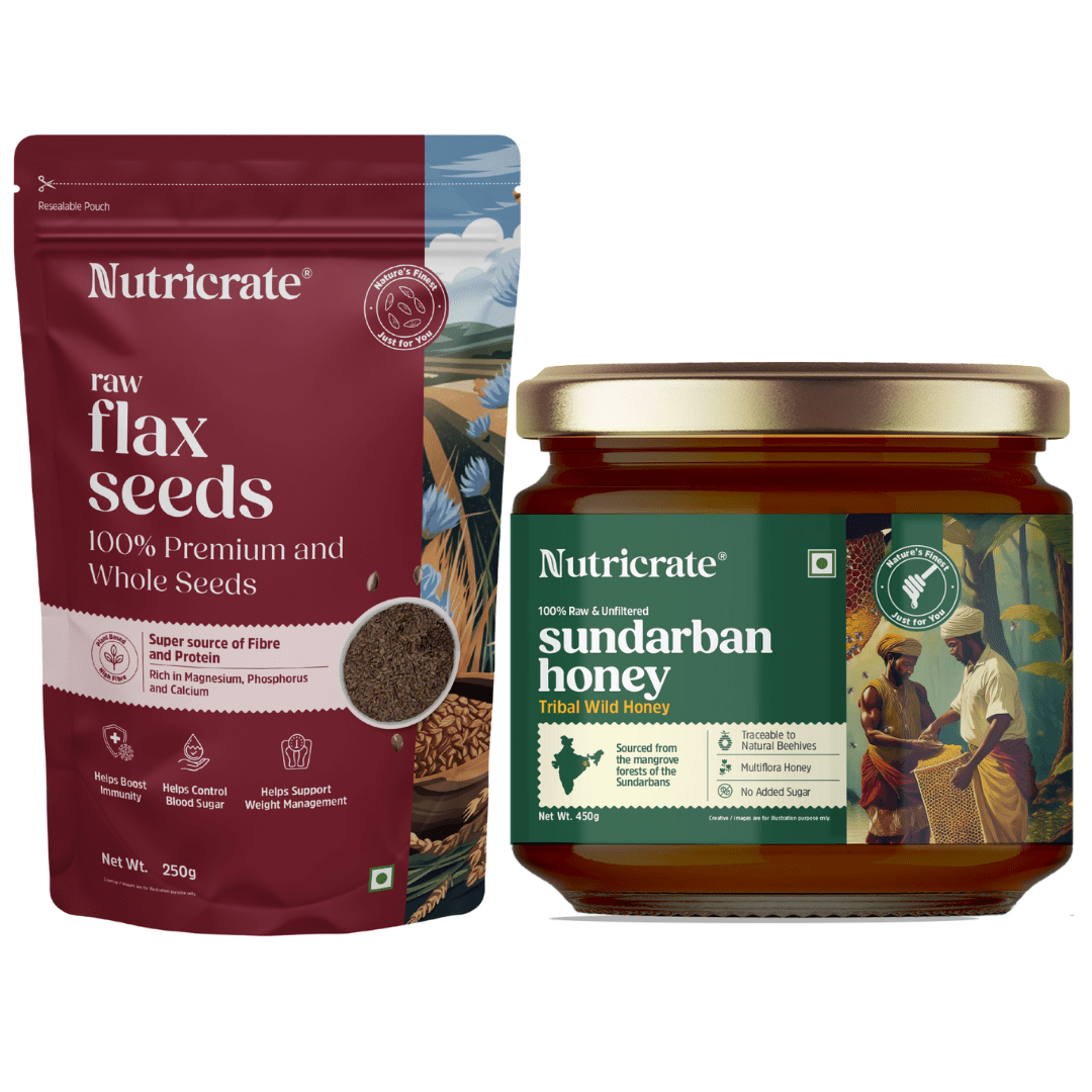 Nutricrate:Heart Care Pack – Raw Flax Seeds & Sundarban Honey (450 g)