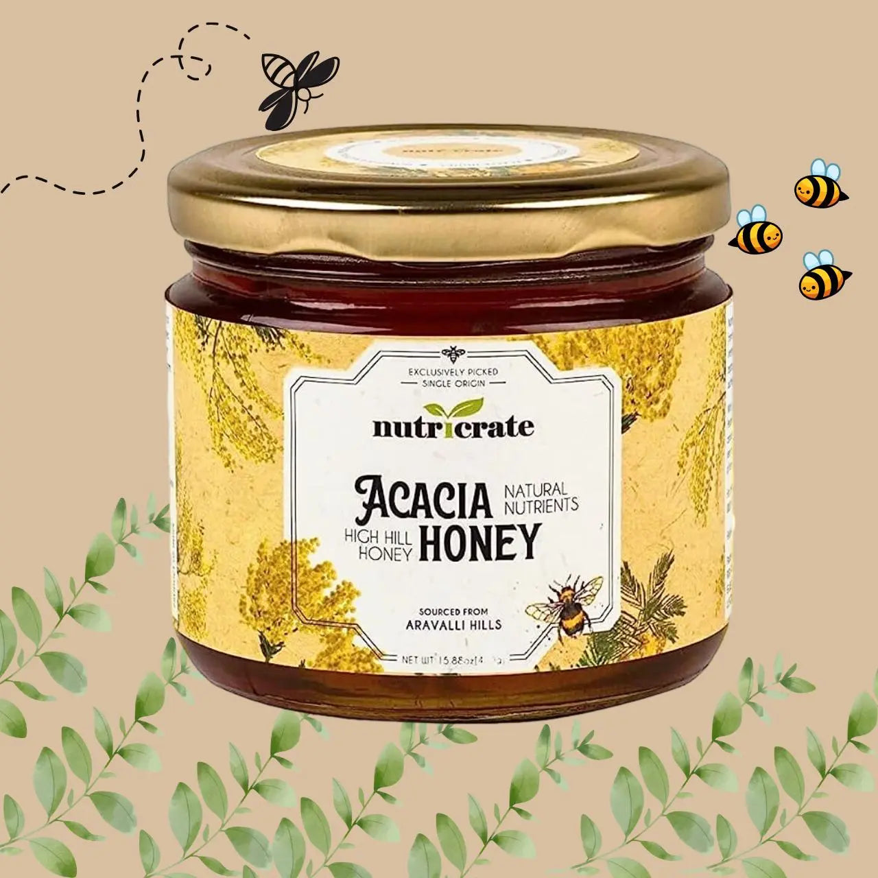 Nutricrate Pure & Raw Acacia/ kikar or babool Honey.