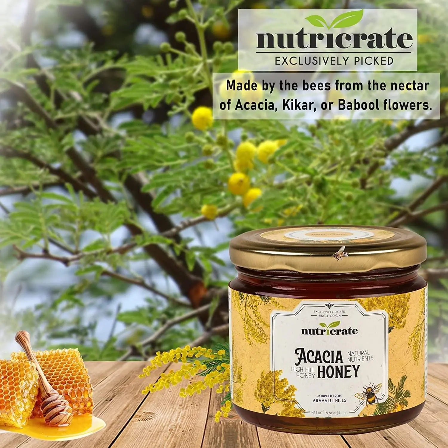 Nutricrate Pure & Raw Acacia/ kikar or babool Honey.