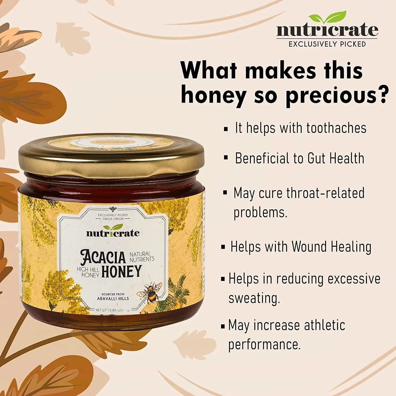 Nutricrate Pure & Raw Acacia/ kikar or babool Honey.