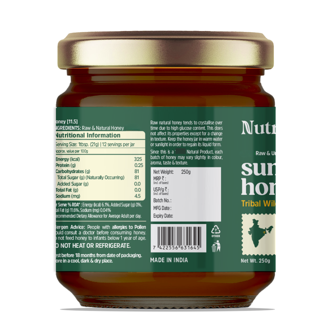 back of sundarban honey glass jar