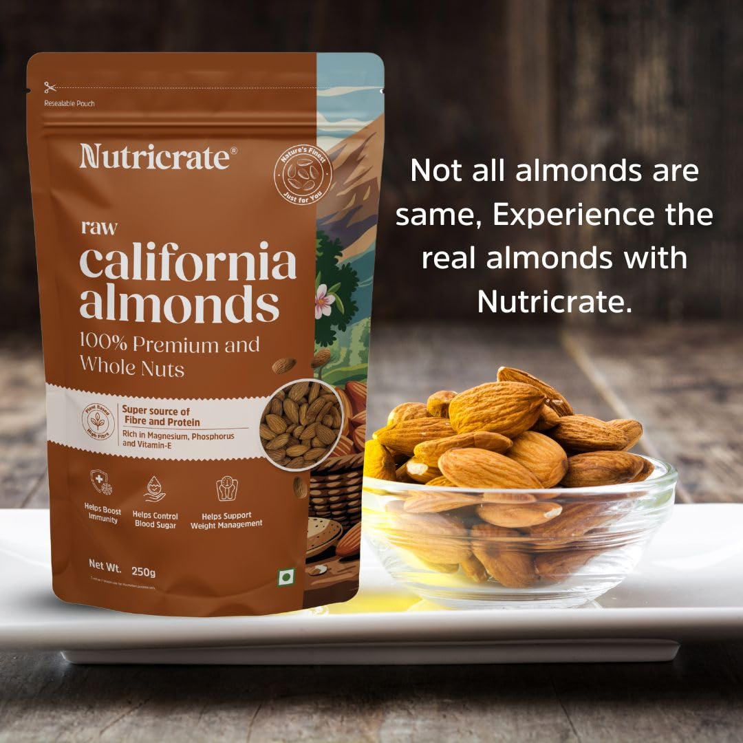 Raw California Almonds with Small Bee Honey 250g each.