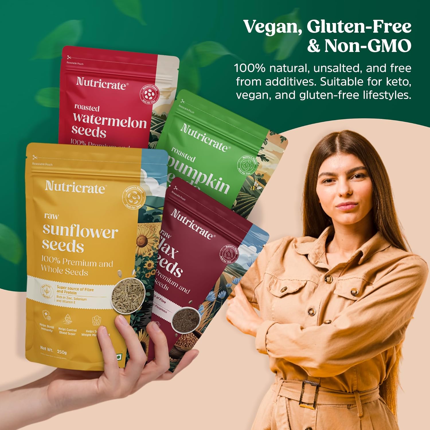Raw Pumpkin, Raw Watermelon, Raw Sunflower & Raw Flax Seeds 250g each Combo.