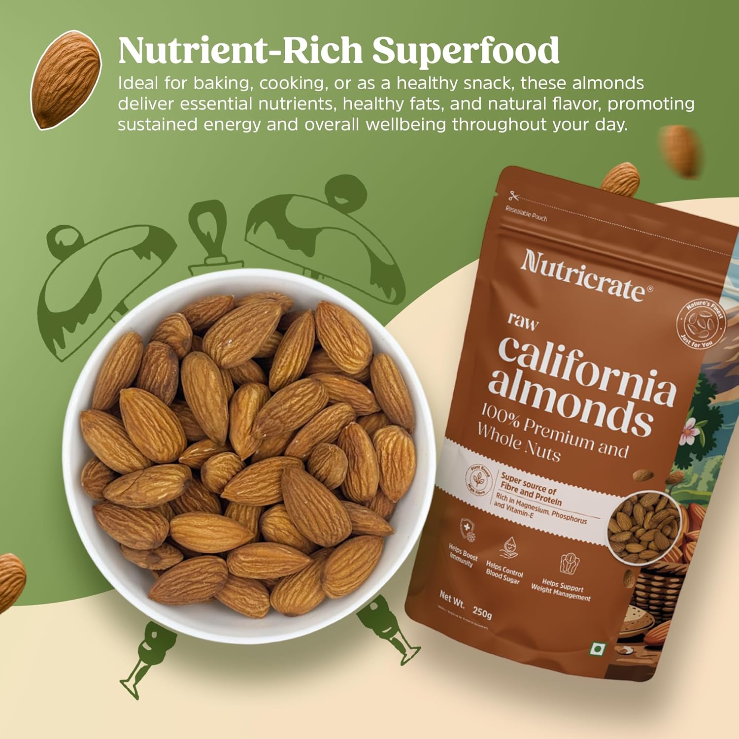Raw Chia Seeds 250g & Raw California Almonds 250g with Sundarban Honey 450g & Tulsi Honey 450g
