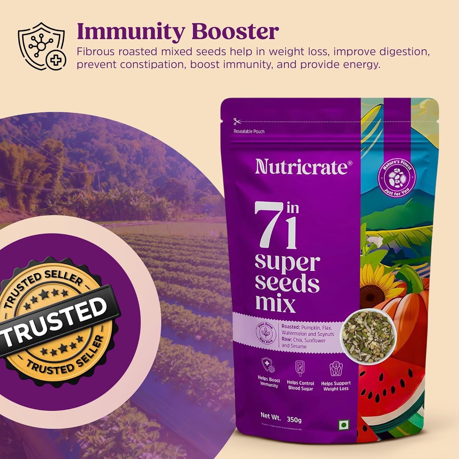 Raw Chia Seeds 250g with 7-in-1 Seed Mix 350g & Kashmir Honey 450g