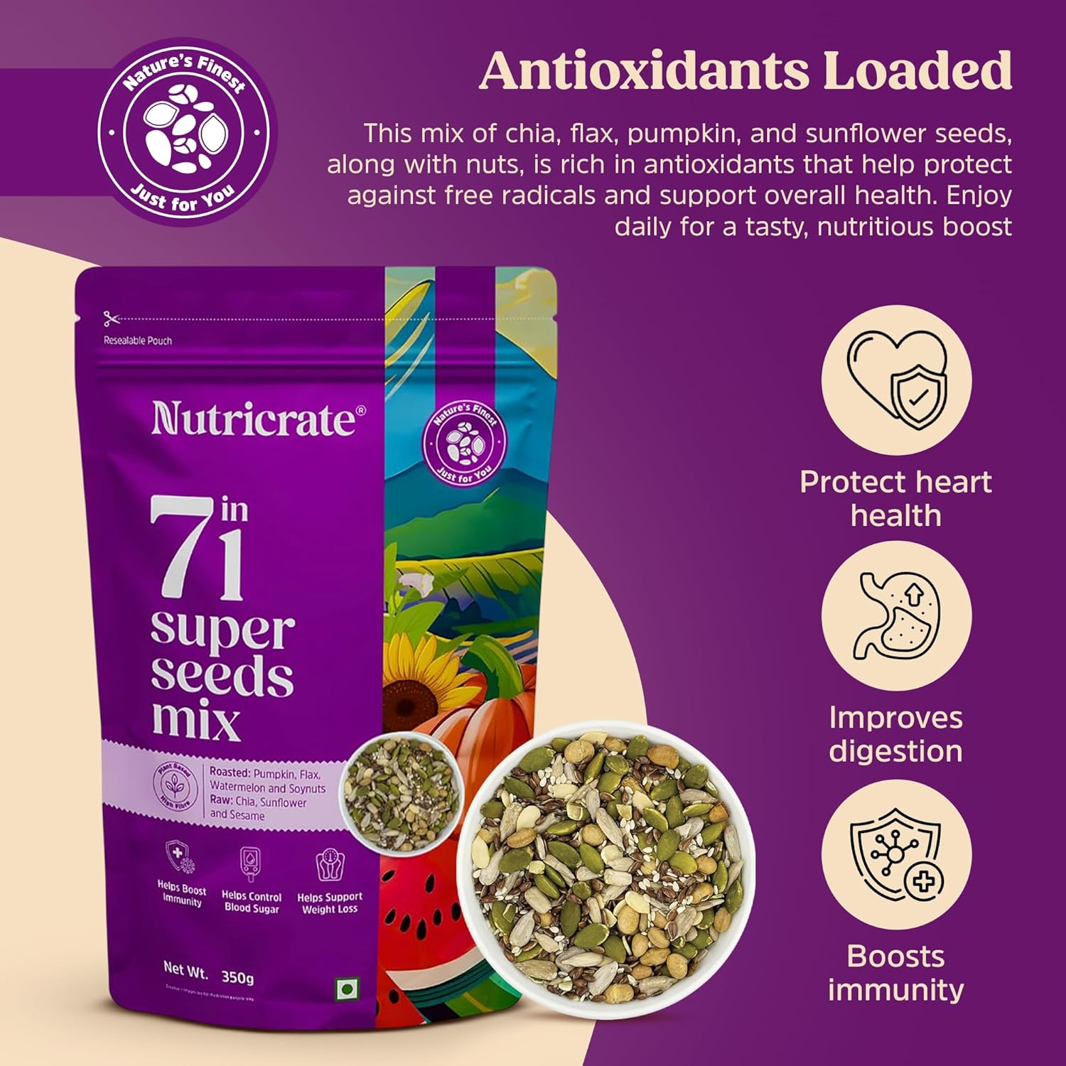 Raw Chia Seeds 250g with 7-in-1 Seed Mix 350g & Kashmir Honey 450g