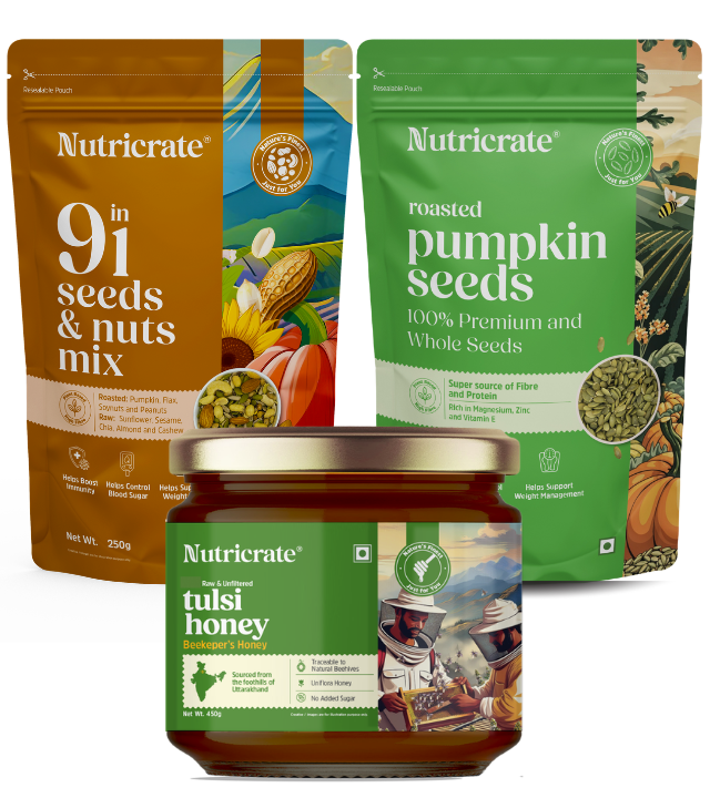9-in-1 Seed Mix 250g with Roasted Pumpkin 250g Seeds & Tulsi Honey 450g