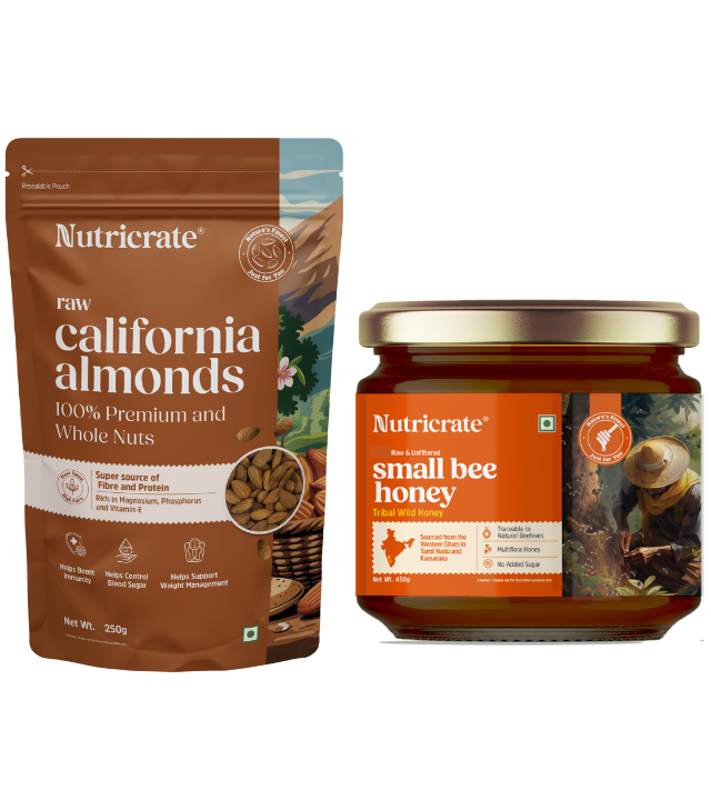 Raw California Almonds 250g with Small Bee Honey 450g