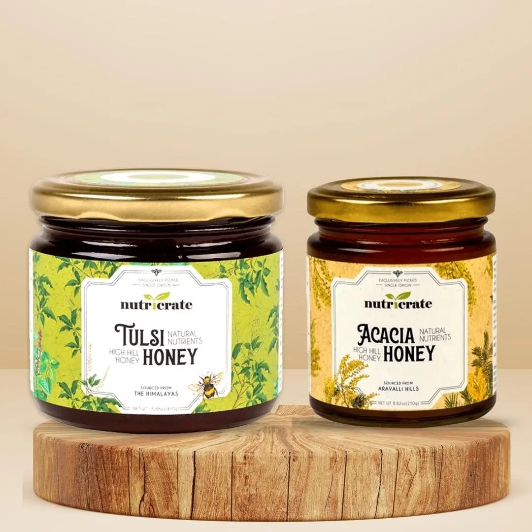 Combo - Nutricrate Tulsi Honey with Acacia Honey - Super saver pack of 700gm 