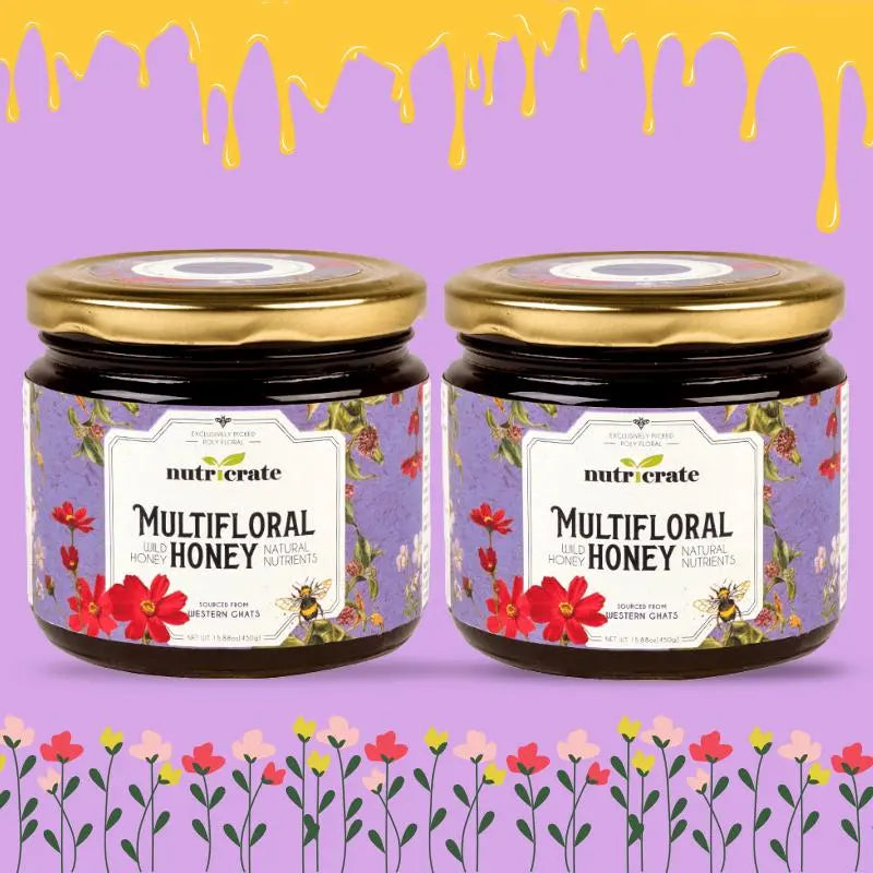 Nutricrate MultiFlora Honey 100% Organic - 450gm Pack of 2 