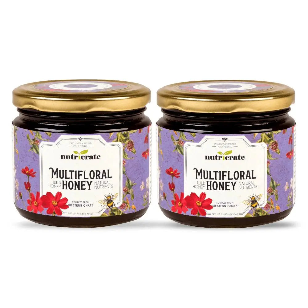 Nutricrate MultiFlora Honey 100% Organic - 450gm Pack of 2 
