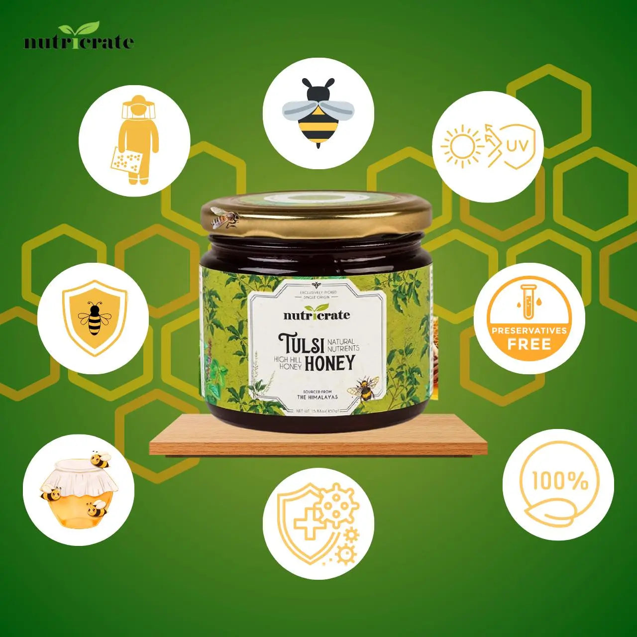 Nutricrate Tulsi Honey 450gm Pack of 2 