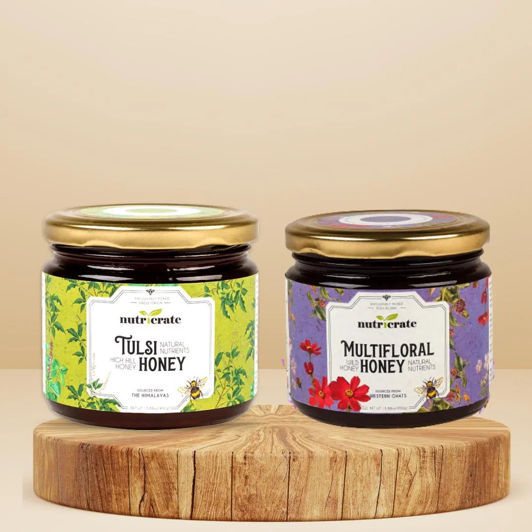 Nutricrate combo - Tulsi Honey with Multi Floral Honey - Super Saver Pack 900gm 