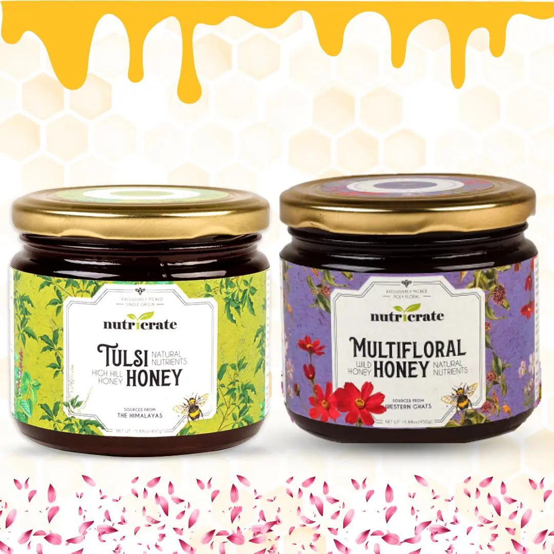 Nutricrate combo - Tulsi Honey with Multi Floral Honey - Super Saver Pack 900gm 