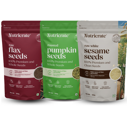 Crunchy Wellness Trio – Flax, Sesame & Roasted Pumpkin Seeds