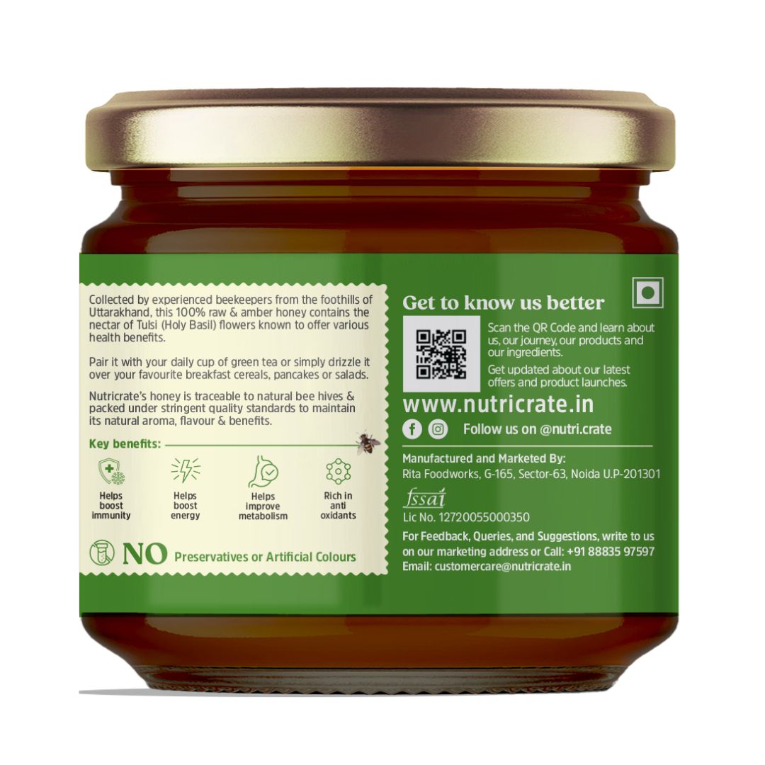NutriCrate Raw and Wild Tulsi Honey 450gm - Pack of 2