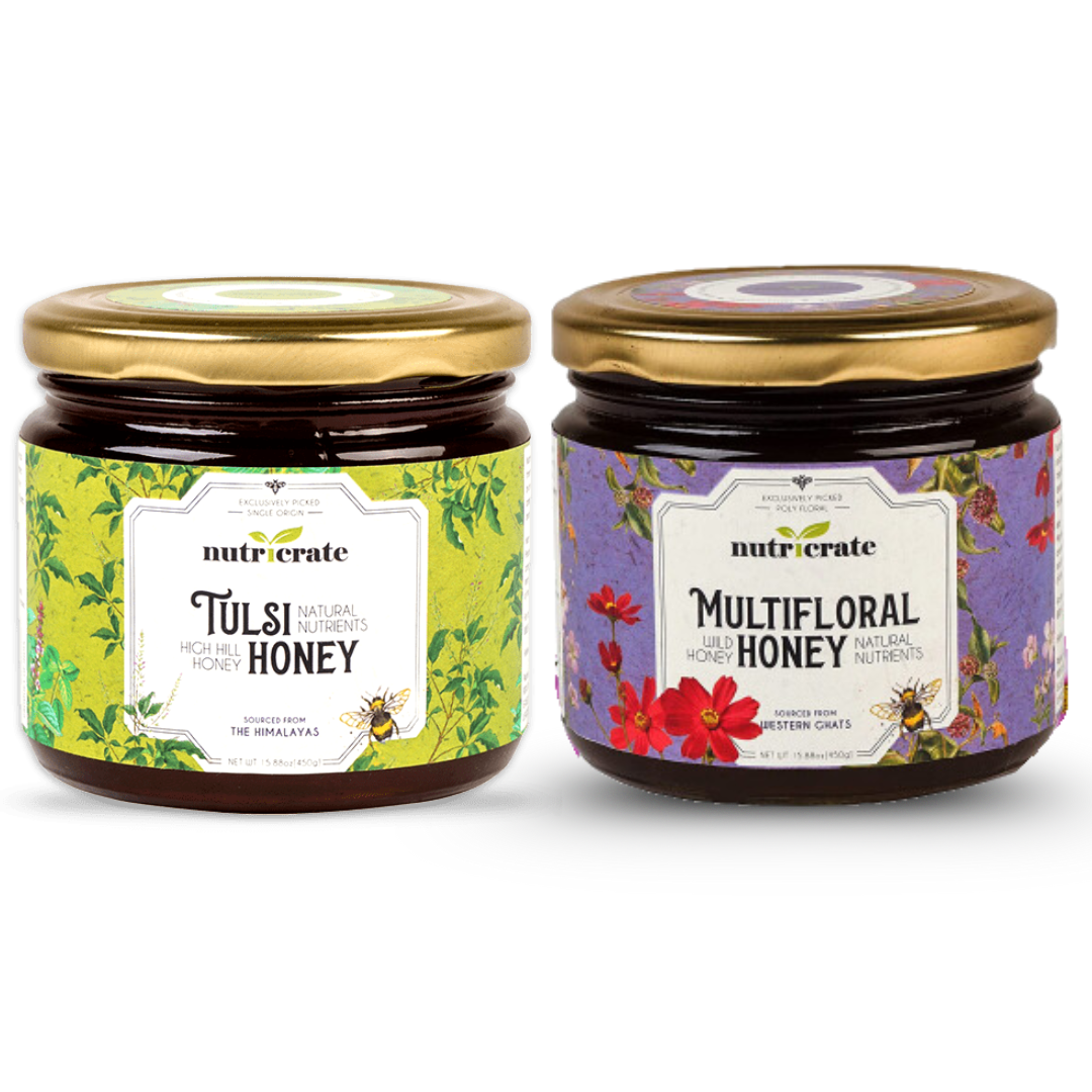 Nutricrate combo - Tulsi Honey 450gm with Multiflora Honey  450gm - Super Saver Pack.